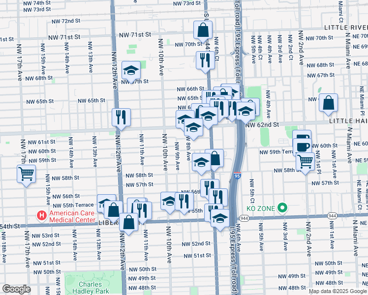 map of restaurants, bars, coffee shops, grocery stores, and more near 5901 Northwest 9th Avenue in Miami