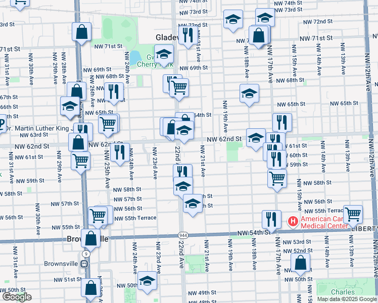 map of restaurants, bars, coffee shops, grocery stores, and more near 2161 Northwest 60th Street in Miami