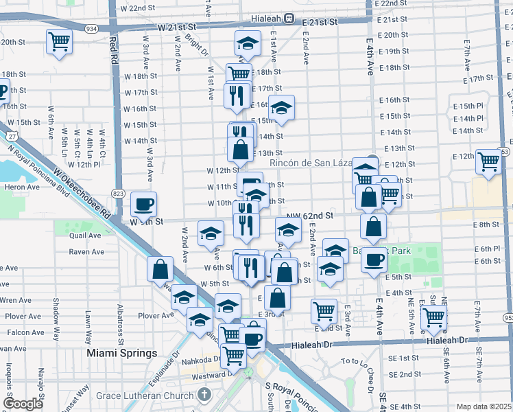 map of restaurants, bars, coffee shops, grocery stores, and more near 901 Palm Avenue in Hialeah