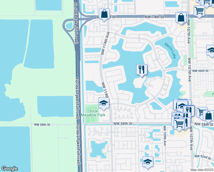 map of restaurants, bars, coffee shops, grocery stores, and more near 6357 Northwest 113th Place in Doral