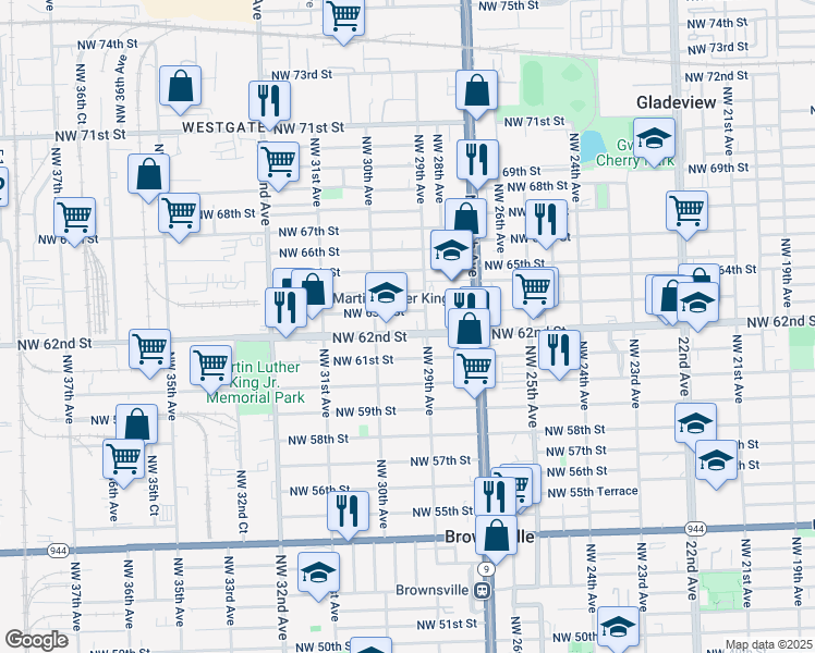 map of restaurants, bars, coffee shops, grocery stores, and more near 2945 Northwest 62nd Street in Miami