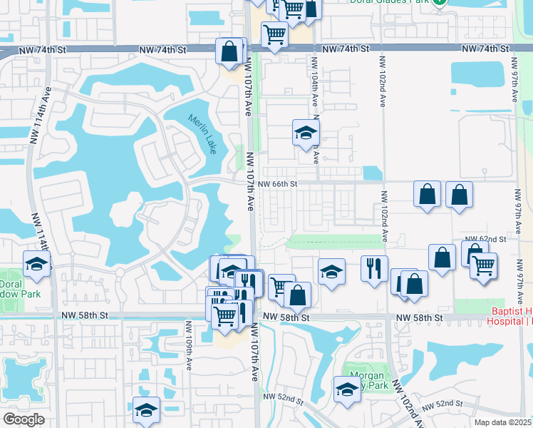 map of restaurants, bars, coffee shops, grocery stores, and more near 6323 Northwest 105th Court in Doral