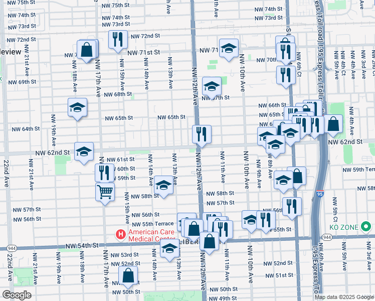 map of restaurants, bars, coffee shops, grocery stores, and more near in Miami