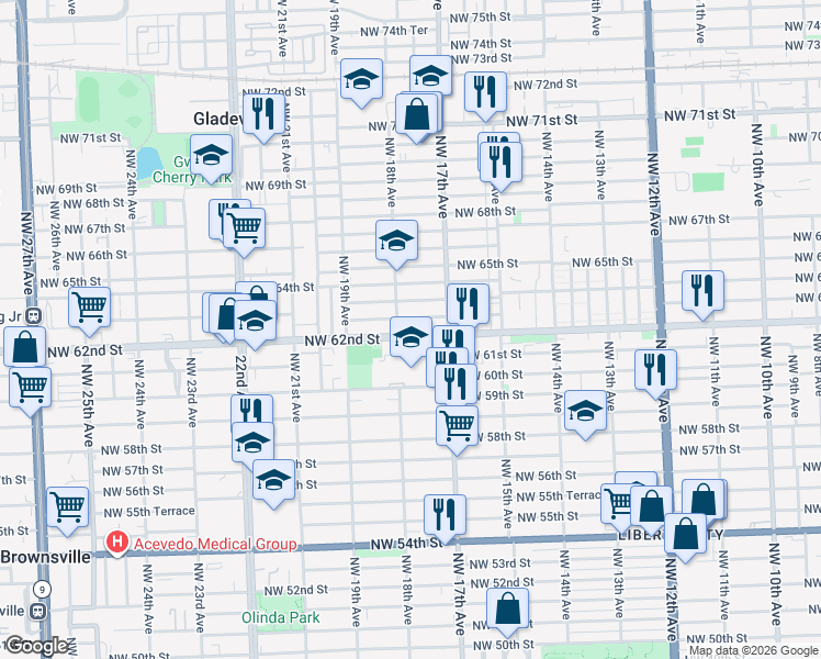 map of restaurants, bars, coffee shops, grocery stores, and more near in Miami-Dade County