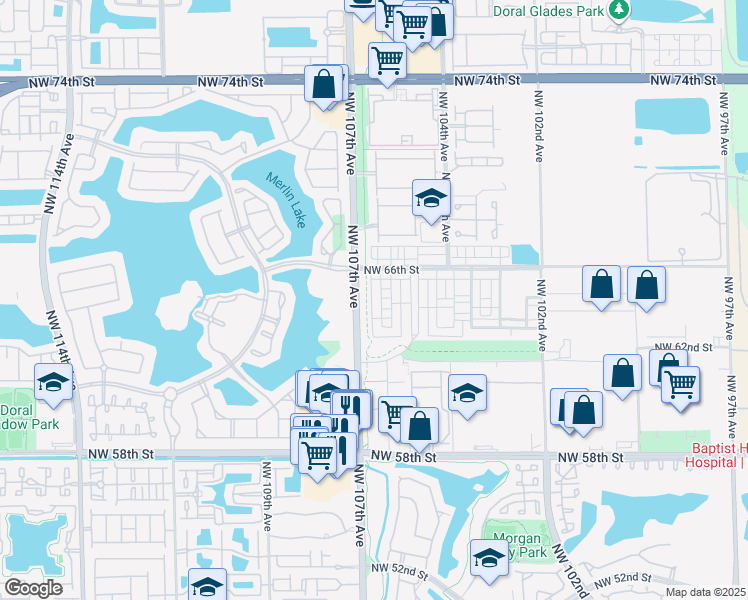 map of restaurants, bars, coffee shops, grocery stores, and more near 6324 Northwest 105th Place in Doral