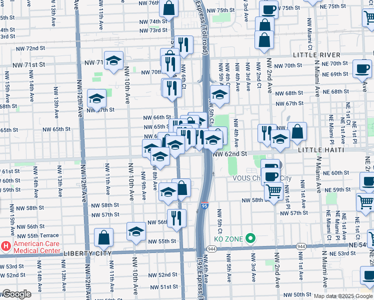 map of restaurants, bars, coffee shops, grocery stores, and more near in Miami