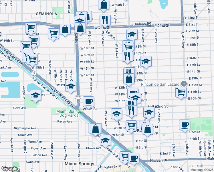 map of restaurants, bars, coffee shops, grocery stores, and more near 1295 West 2nd Avenue in Hialeah