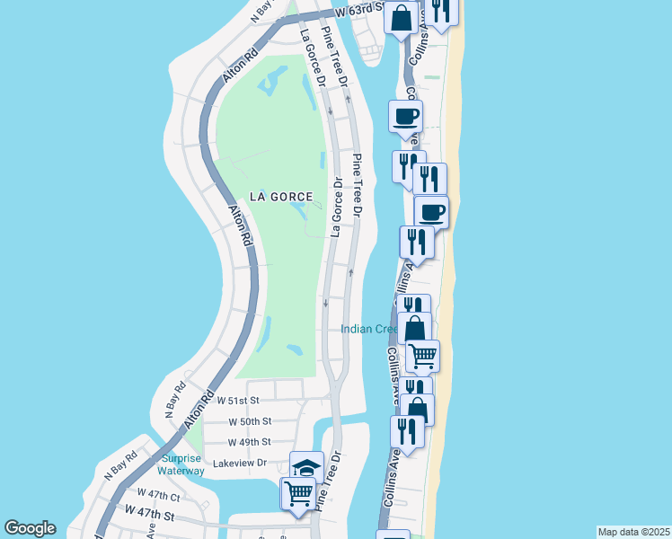 map of restaurants, bars, coffee shops, grocery stores, and more near 5456 Lagorce Drive in Miami Beach
