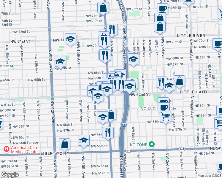 map of restaurants, bars, coffee shops, grocery stores, and more near 6265 Northwest 63rd Street in Miami