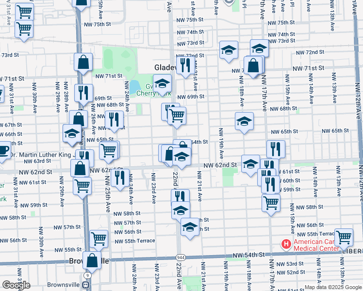 map of restaurants, bars, coffee shops, grocery stores, and more near 2152 Northwest 64th Street in Miami