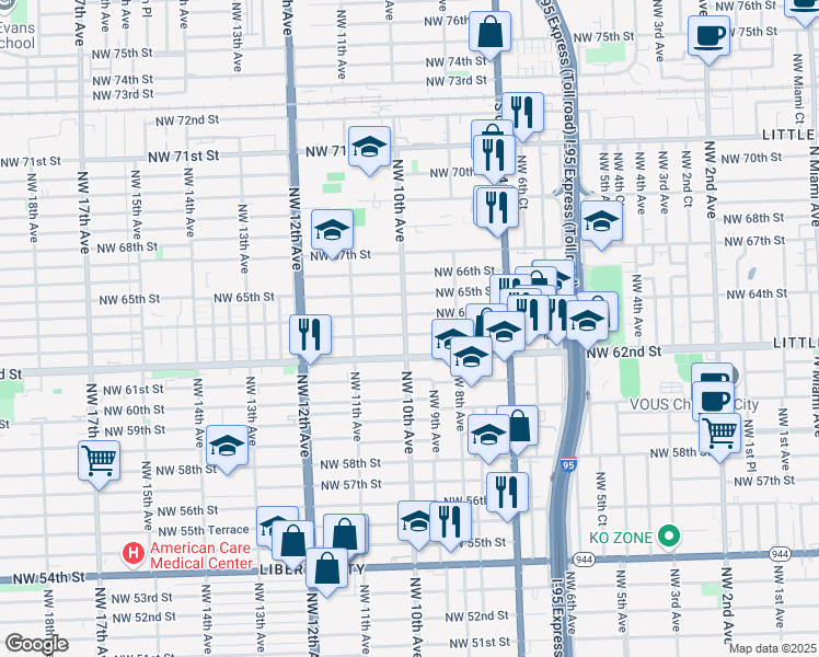 map of restaurants, bars, coffee shops, grocery stores, and more near 943 Northwest 63rd Street in Miami