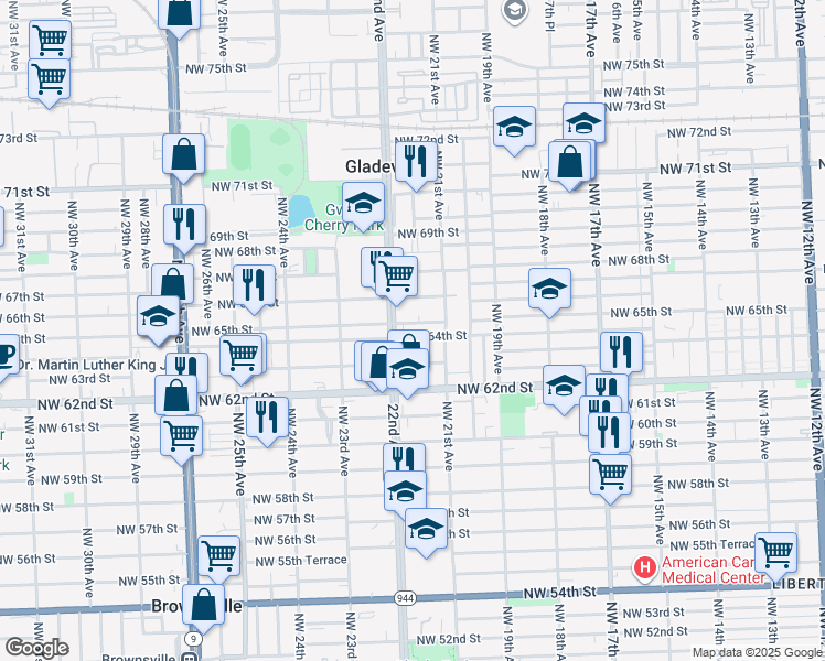 map of restaurants, bars, coffee shops, grocery stores, and more near 2152 Northwest 64th Street in Miami