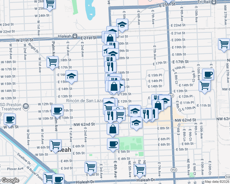 map of restaurants, bars, coffee shops, grocery stores, and more near in Hialeah