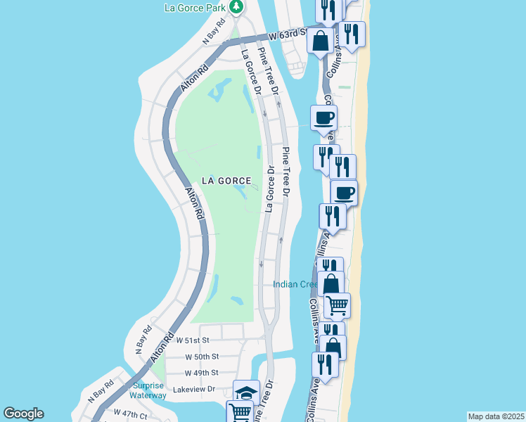 map of restaurants, bars, coffee shops, grocery stores, and more near 5560 Lagorce Drive in Miami Beach