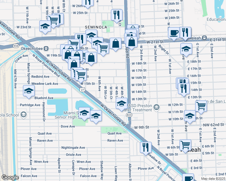 map of restaurants, bars, coffee shops, grocery stores, and more near 1425 West 5th Court in Hialeah
