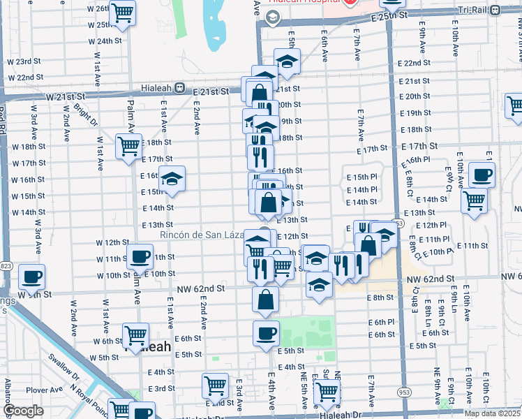 map of restaurants, bars, coffee shops, grocery stores, and more near in Hialeah