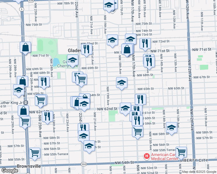 map of restaurants, bars, coffee shops, grocery stores, and more near 1896 Northwest 66th Street in Miami