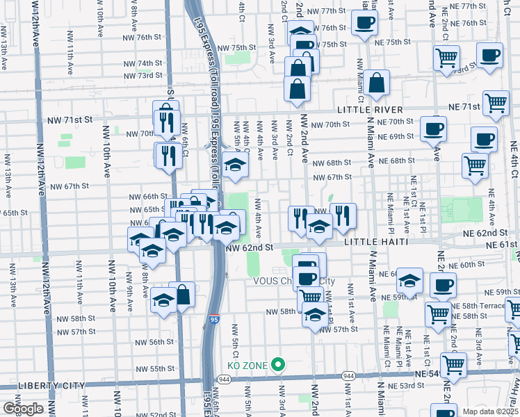 map of restaurants, bars, coffee shops, grocery stores, and more near 6405 Northwest 4th Avenue in Miami