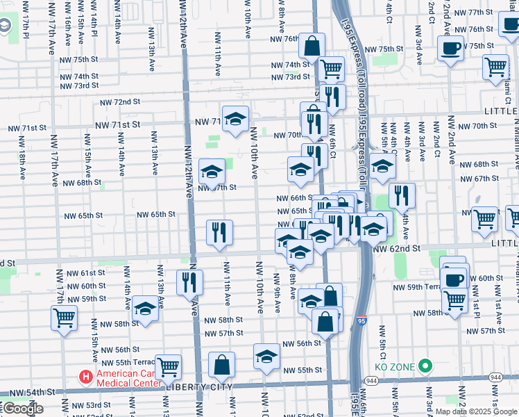 map of restaurants, bars, coffee shops, grocery stores, and more near 943 Northwest 65th Street in Miami