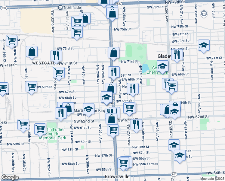 map of restaurants, bars, coffee shops, grocery stores, and more near in Miami