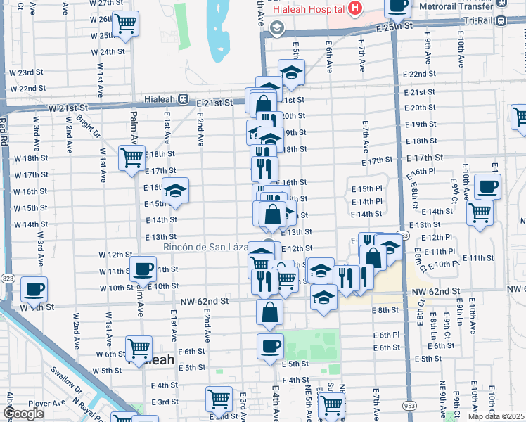 map of restaurants, bars, coffee shops, grocery stores, and more near in Hialeah