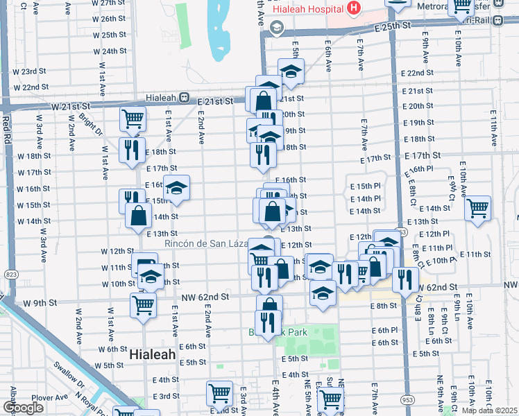 map of restaurants, bars, coffee shops, grocery stores, and more near in Hialeah