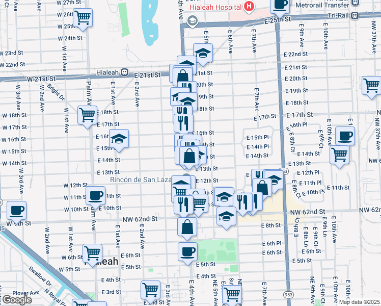 map of restaurants, bars, coffee shops, grocery stores, and more near in Hialeah