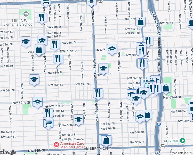 map of restaurants, bars, coffee shops, grocery stores, and more near in Miami