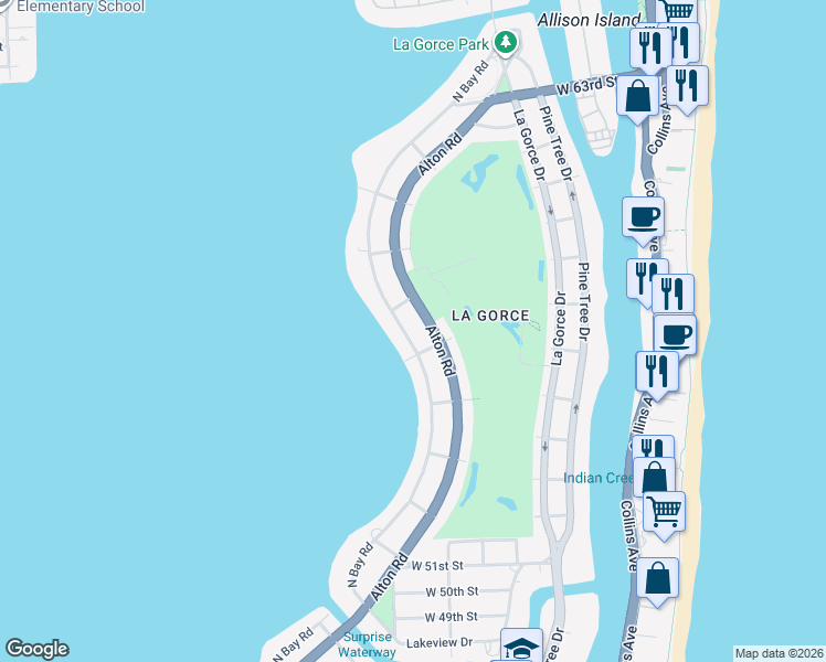 map of restaurants, bars, coffee shops, grocery stores, and more near 5636 Alton Road in Miami Beach
