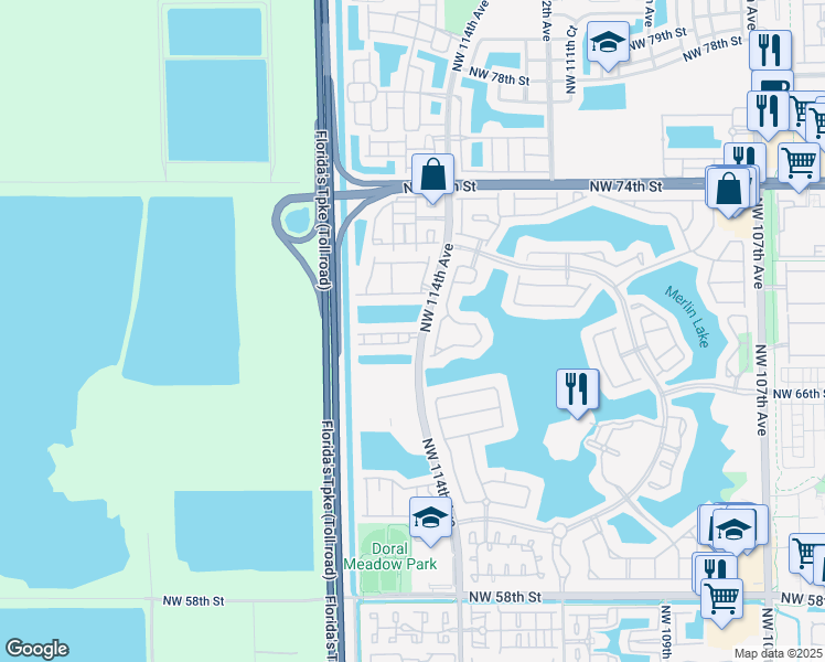 map of restaurants, bars, coffee shops, grocery stores, and more near in Doral