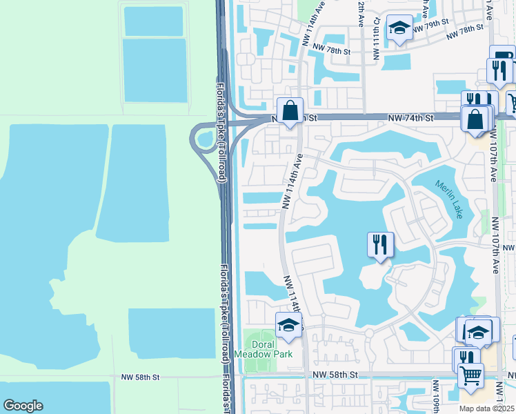 map of restaurants, bars, coffee shops, grocery stores, and more near 11561 Northwest 68th Terrace in Doral