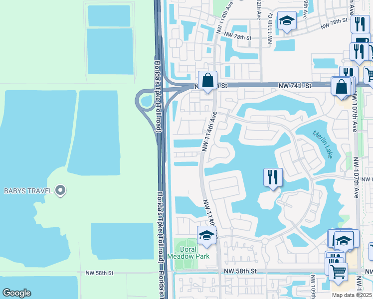 map of restaurants, bars, coffee shops, grocery stores, and more near 11561 Northwest 68th Terrace in Doral