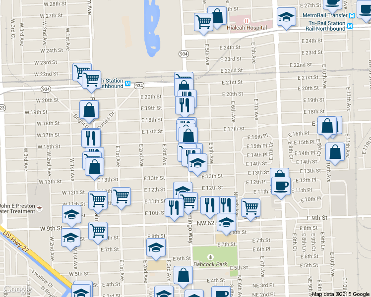 map of restaurants, bars, coffee shops, grocery stores, and more near 1520 East 4th Avenue in Hialeah
