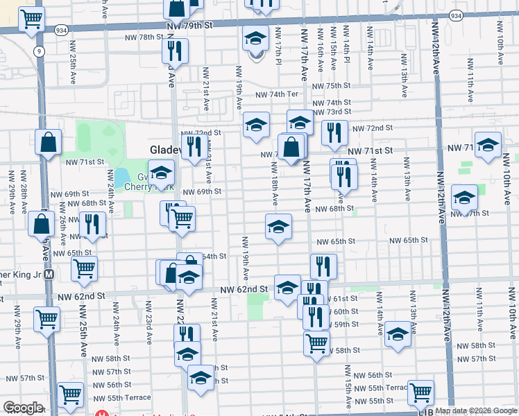 map of restaurants, bars, coffee shops, grocery stores, and more near 1811 Northwest 68th Street in Miami