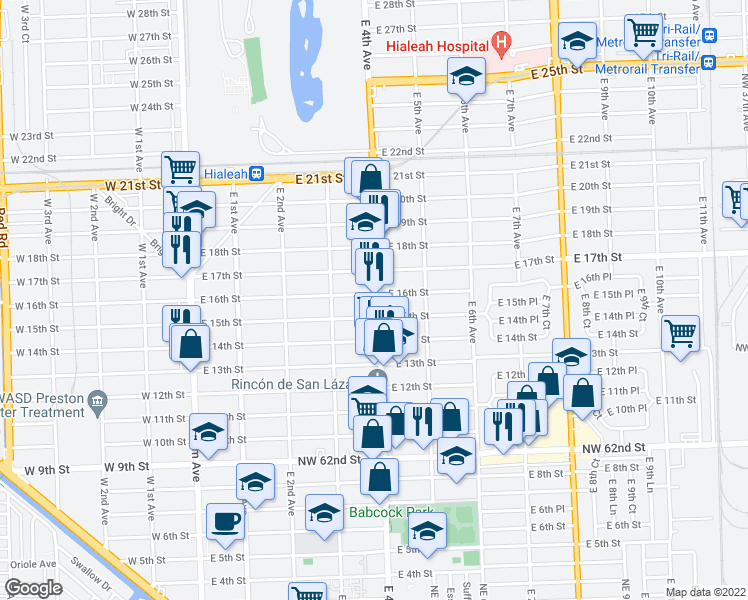 map of restaurants, bars, coffee shops, grocery stores, and more near 1520 East 4th Avenue in Hialeah
