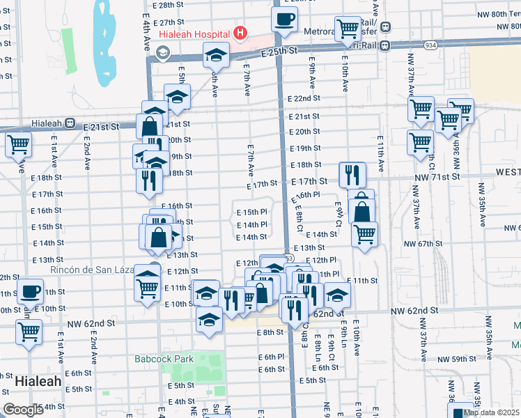map of restaurants, bars, coffee shops, grocery stores, and more near 670 East 15th Place in Hialeah