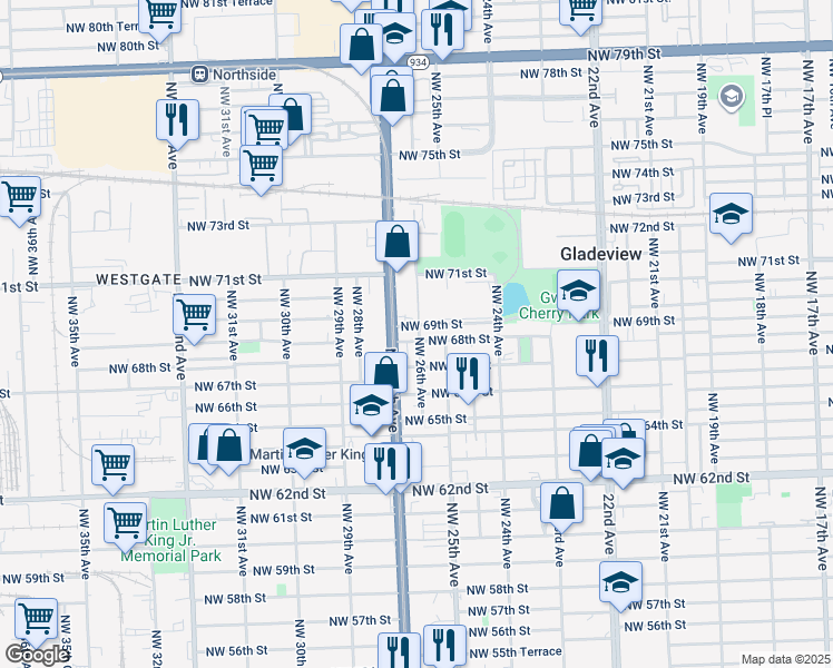 map of restaurants, bars, coffee shops, grocery stores, and more near in Gladeview