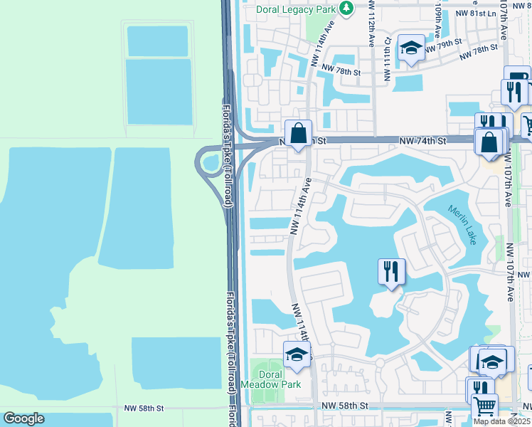 map of restaurants, bars, coffee shops, grocery stores, and more near 11561 Northwest 68th Terrace in Doral
