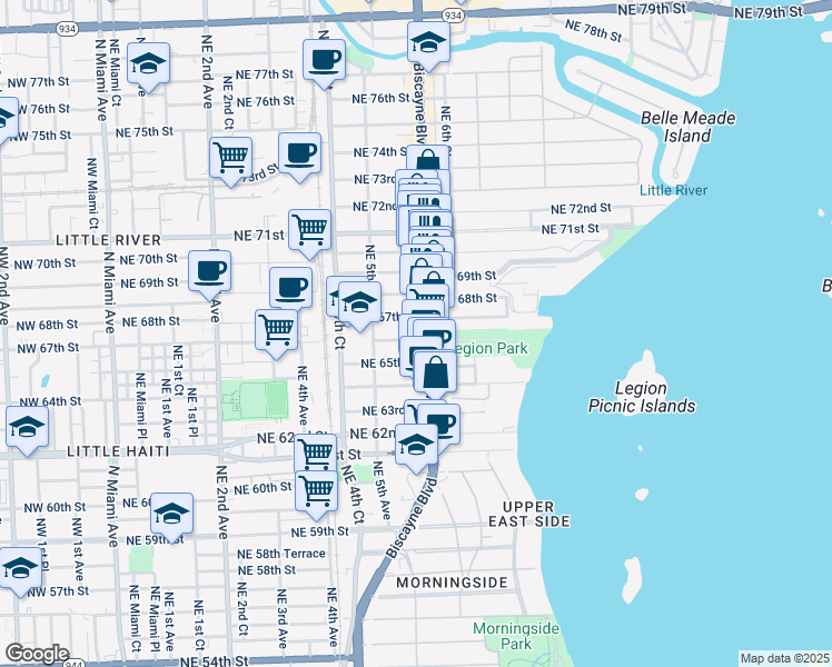 map of restaurants, bars, coffee shops, grocery stores, and more near in Miami