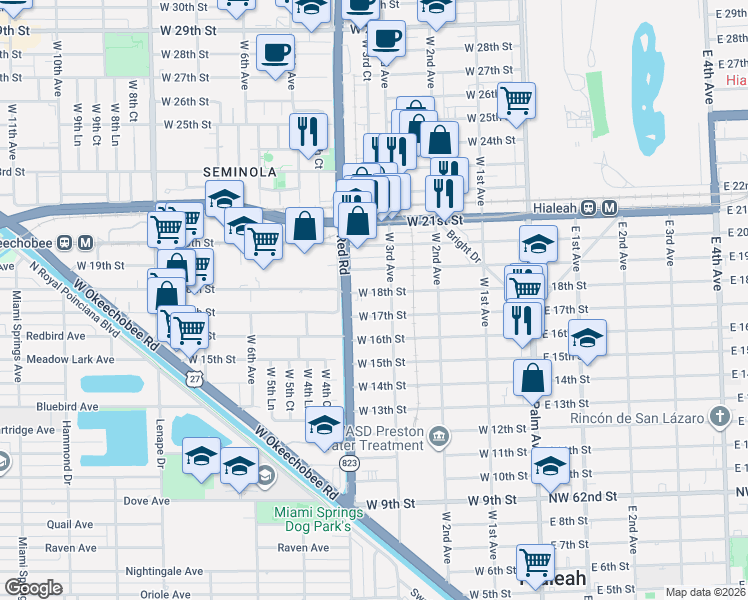map of restaurants, bars, coffee shops, grocery stores, and more near 354 West 18th Street in Hialeah