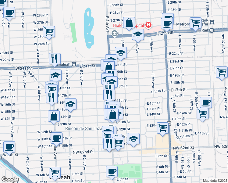 map of restaurants, bars, coffee shops, grocery stores, and more near in Hialeah