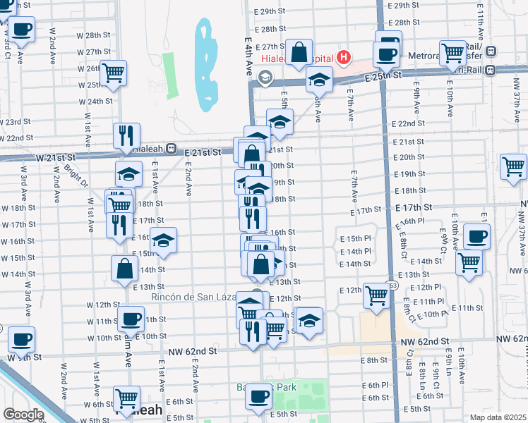 map of restaurants, bars, coffee shops, grocery stores, and more near in Hialeah