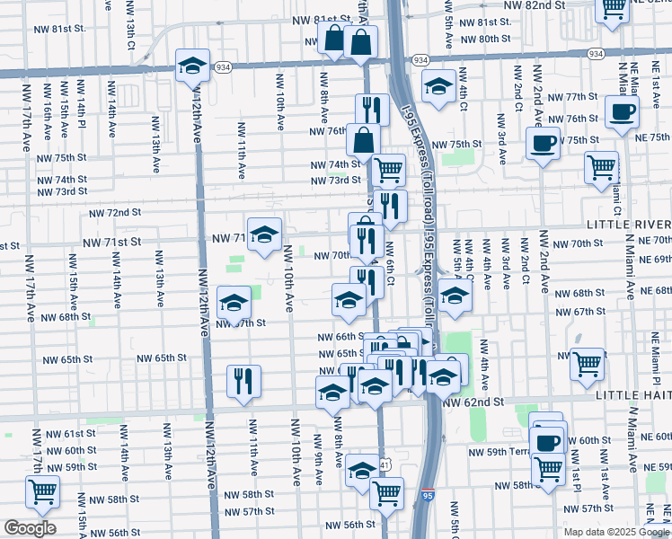 map of restaurants, bars, coffee shops, grocery stores, and more near 755 Northwest 69th Street in Miami