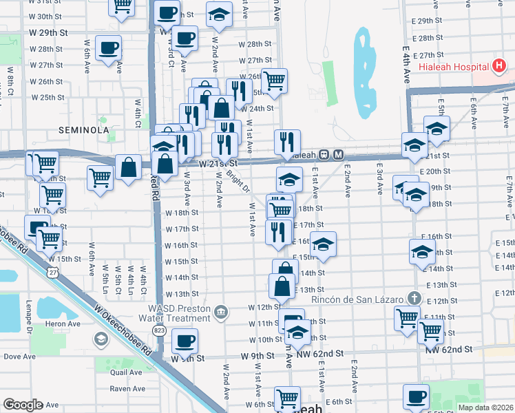 map of restaurants, bars, coffee shops, grocery stores, and more near in Hialeah