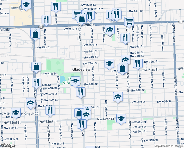 map of restaurants, bars, coffee shops, grocery stores, and more near 7055 Northwest 21st Court in Miami