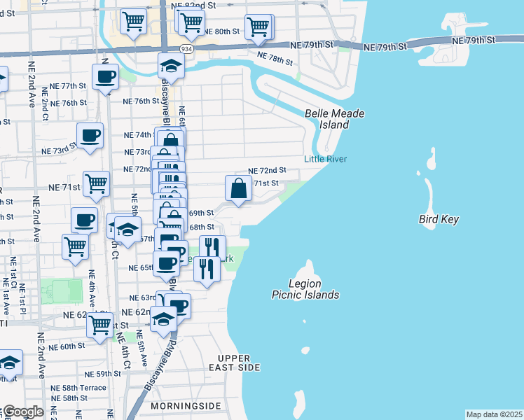 map of restaurants, bars, coffee shops, grocery stores, and more near in Miami