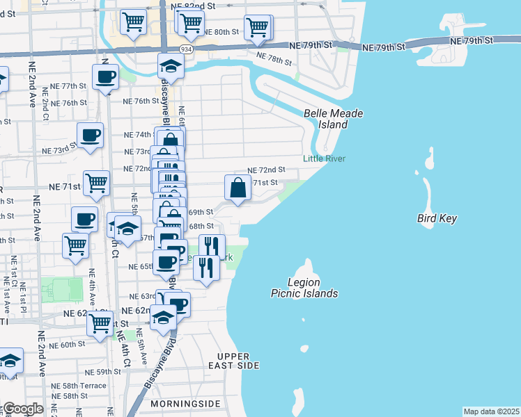 map of restaurants, bars, coffee shops, grocery stores, and more near in Miami