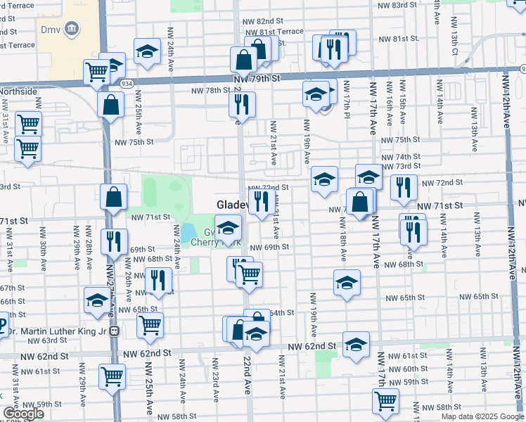 map of restaurants, bars, coffee shops, grocery stores, and more near 7055 Northwest 21st Court in Miami