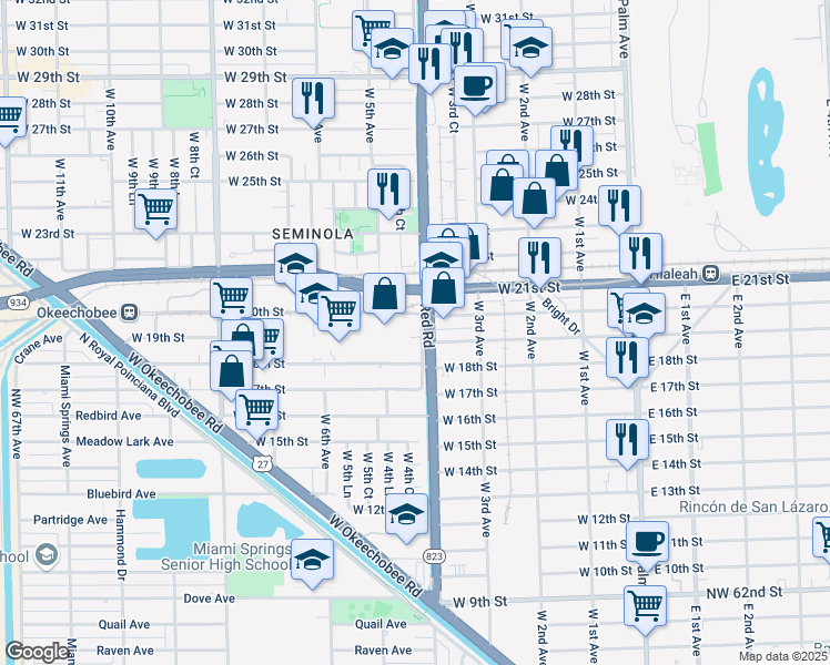 map of restaurants, bars, coffee shops, grocery stores, and more near 1900 West 4th Avenue in Hialeah