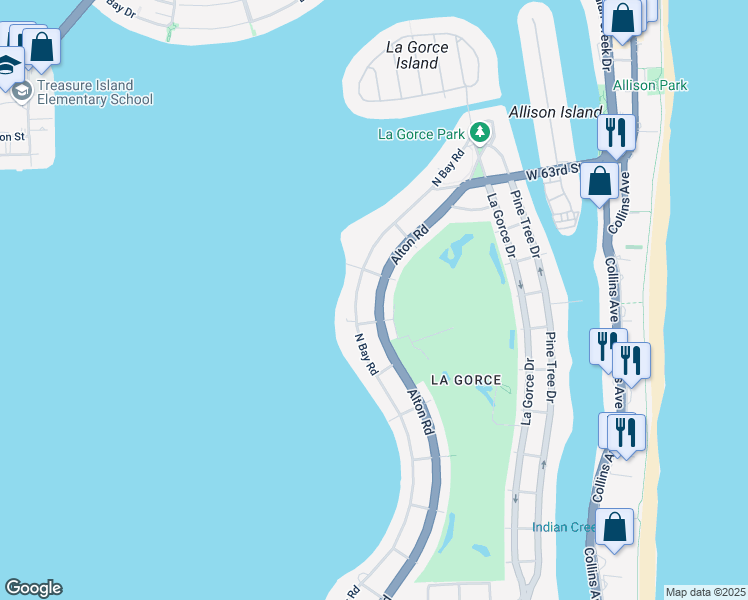 map of restaurants, bars, coffee shops, grocery stores, and more near 5824 Florida 907 in Miami Beach